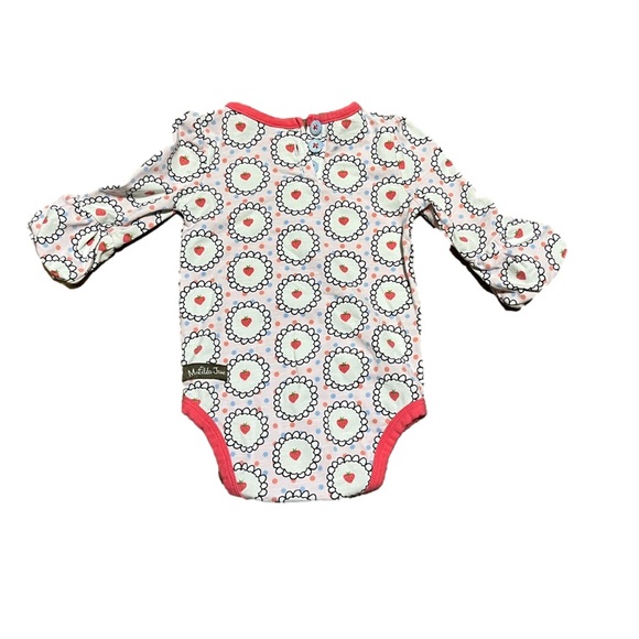 Matilda Jane 3-6m Long-Sleeve Onesie Pink Strawberry Ruffle Polka Dot Valentine - Picture 2 of 3